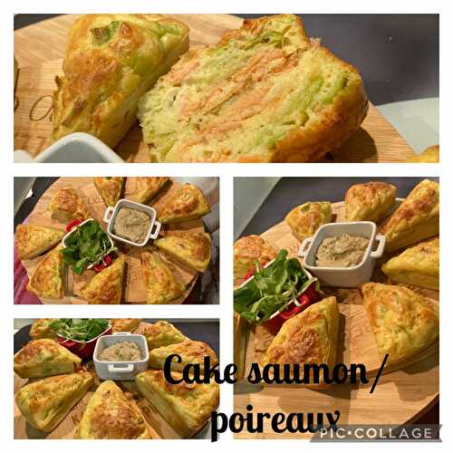 Cake au saumon fumé/poireaux accompagné d'une fondue de poireaux et mâche
