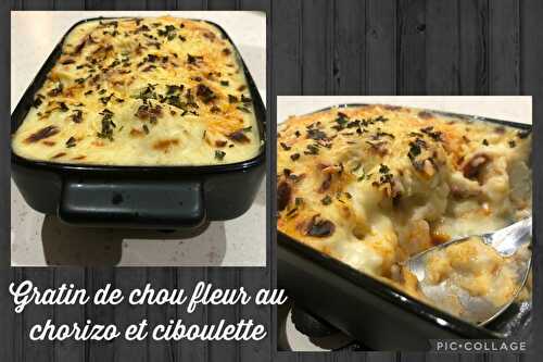 Gratin de chou fleur au chorizo et ciboulette