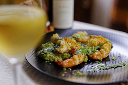 Risotto aux gambas et coulis de roquette