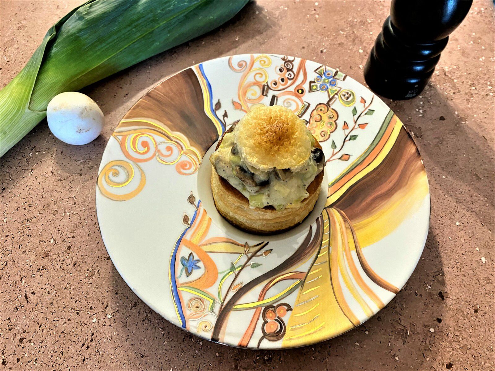 Vol au vent au poulet aux champignons et poireaux