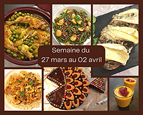 Menu de la semaine du 27 mars au 02 avril