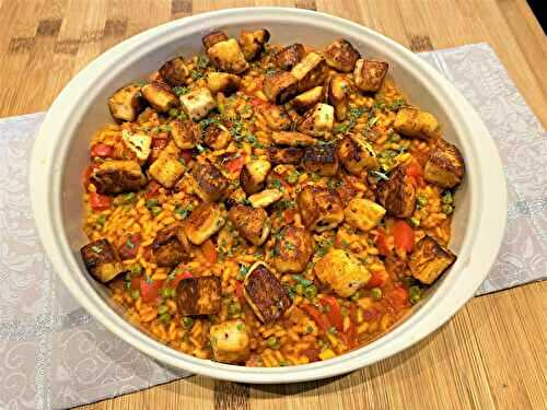 Riz aux légumes façon paella et halloumi