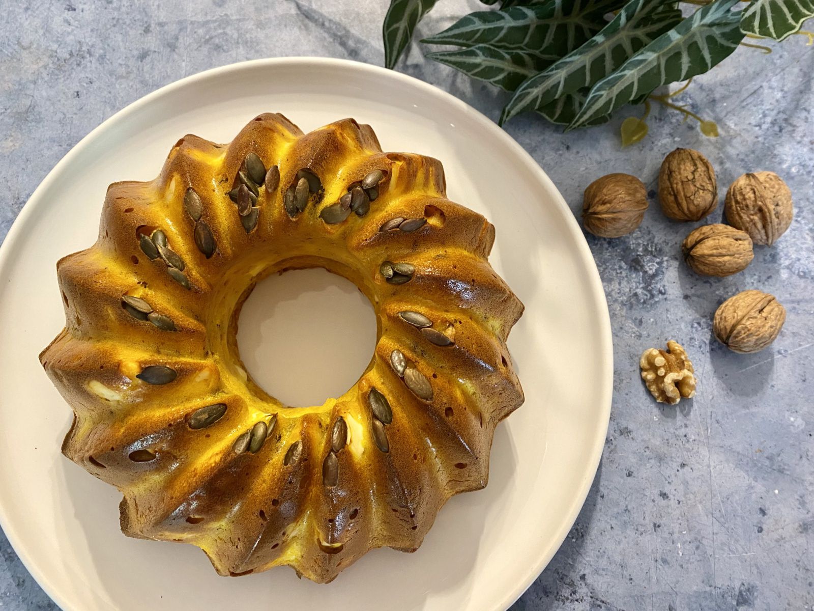 Cake au potimarron, feta et noix