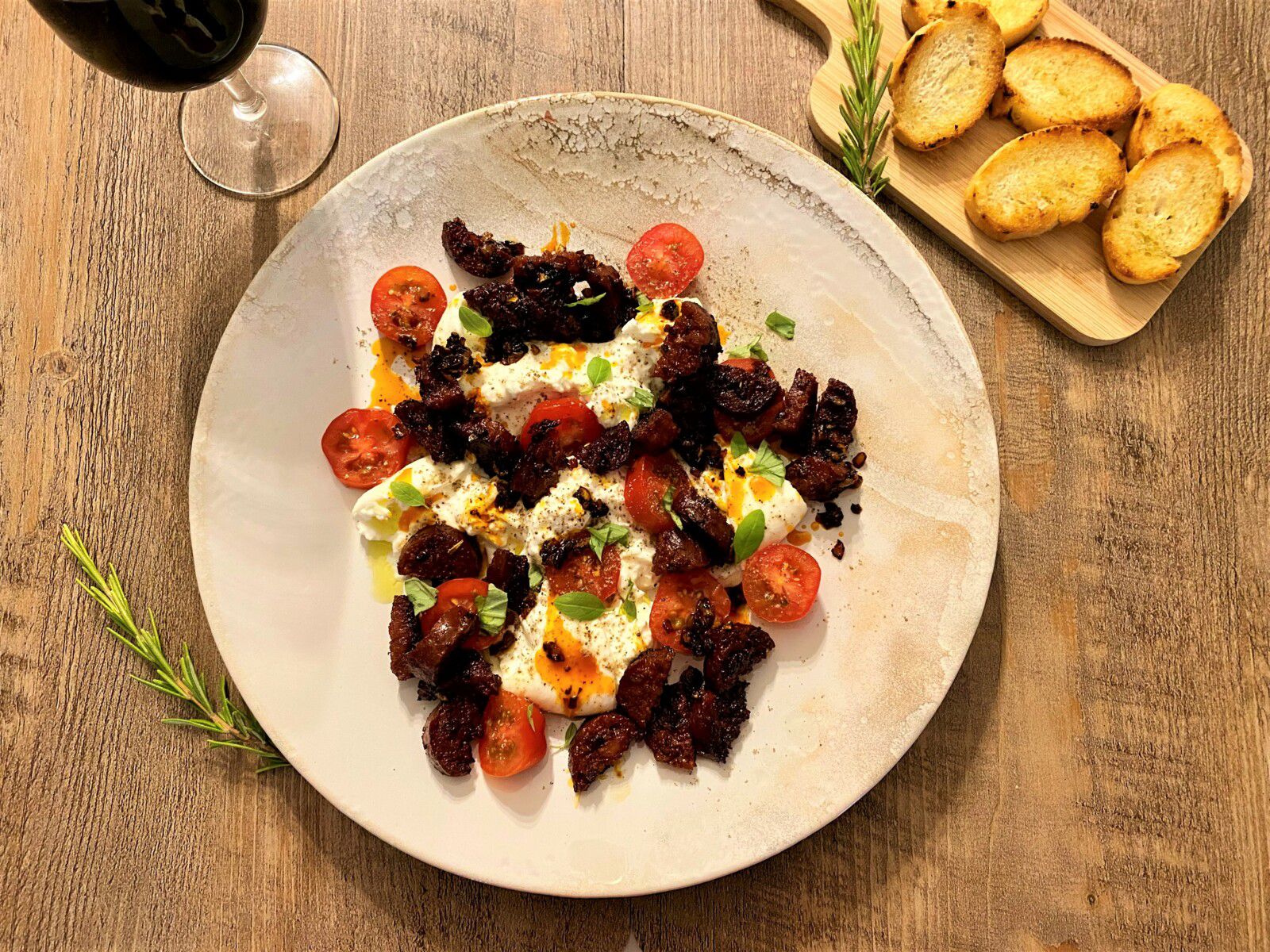 Burrata et poêlée de chorizo