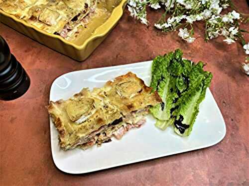 Gratin de ravioles au chèvre, tomates séchées et jambon