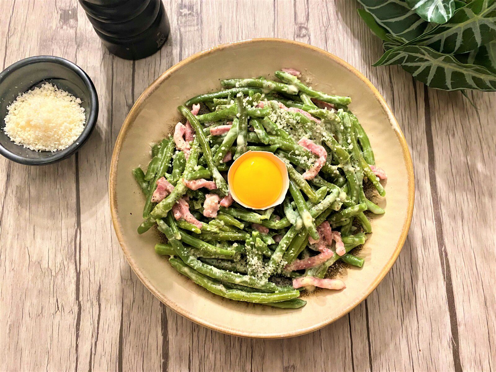 Haricots verts façon carbonara