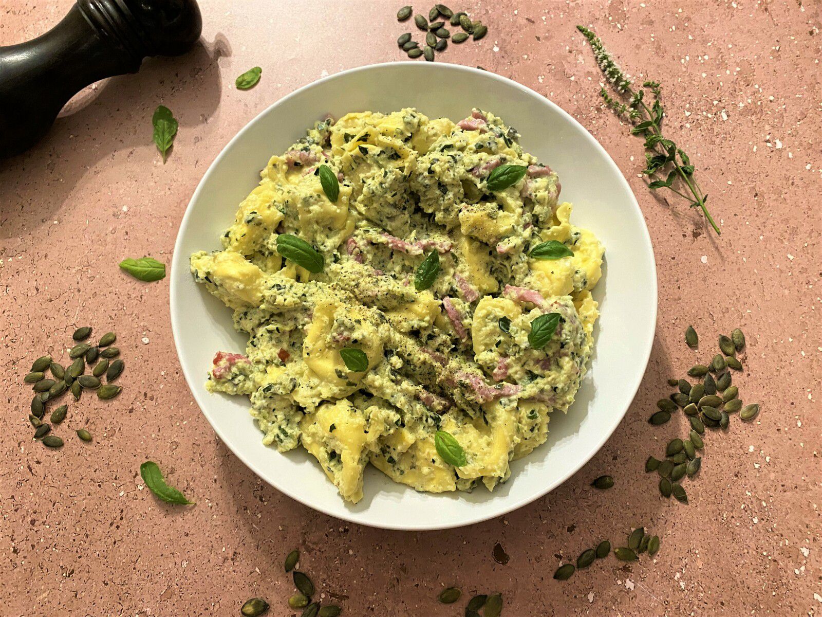 Tortellini à la crème de courgette et lardons