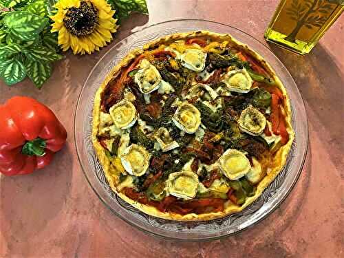 Tarte fine aux poivrons, chèvre et thym