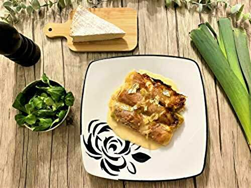 Poireaux gratinés au jambon cru et au brie