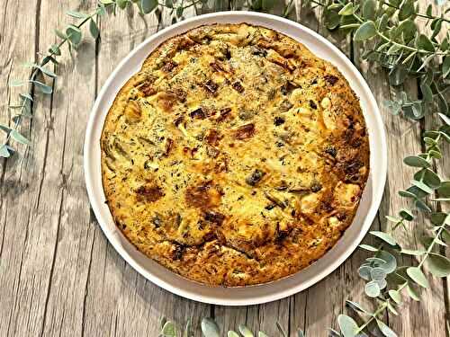 Quiche sans pâte au poulet, chèvre et champignons
