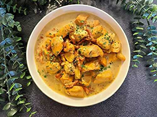 Poulet au cidre, bacon et moutarde à l’ancienne