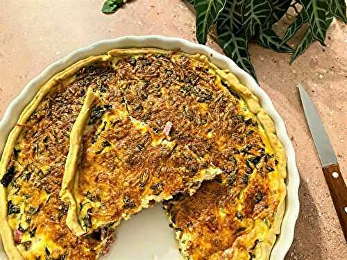 Tarte au lardons, comté et basilic