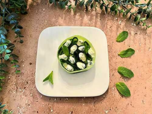 Concombre à la ricotta et perles de citron à la menthe