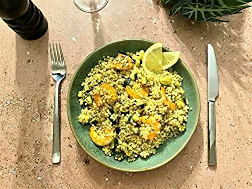 Pâtes perlées aux crevettes et courgettes