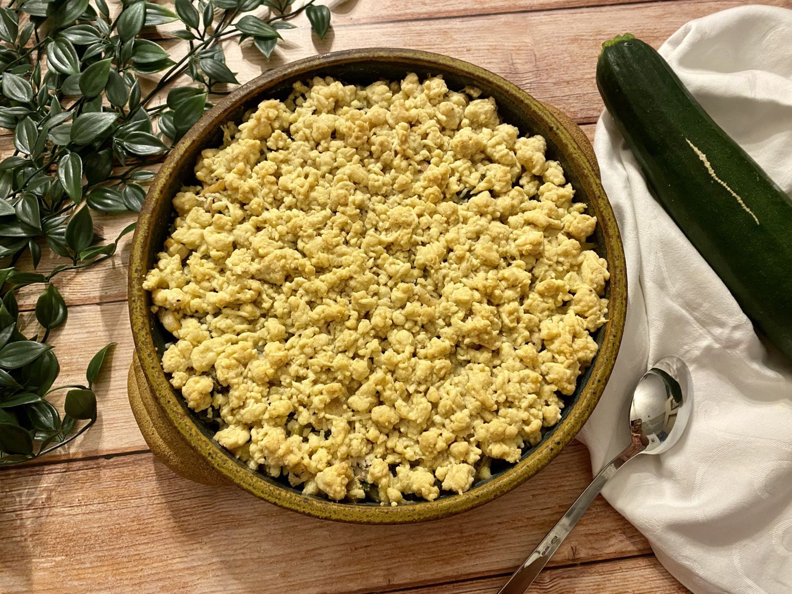 Crumble de courgette et poulet au gorgonzola