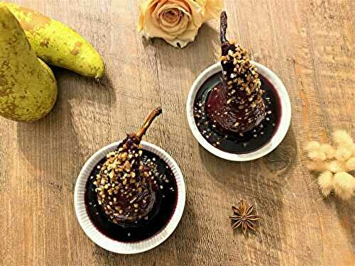 Poires au vin et crème de cassis