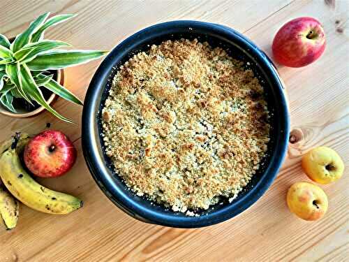 Crumble pomme, poire, banane et chocolat