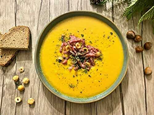 Velouté de butternut et poireaux aux lardons