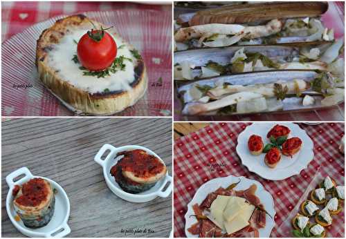 Antipasti (1)... Aubergine blanche mozzarella, Couteaux à la marinière, Roulés de maquereaux à la tomate - Les petits plats de Béa