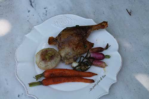 Canette rôtie et petits légumes de printemps