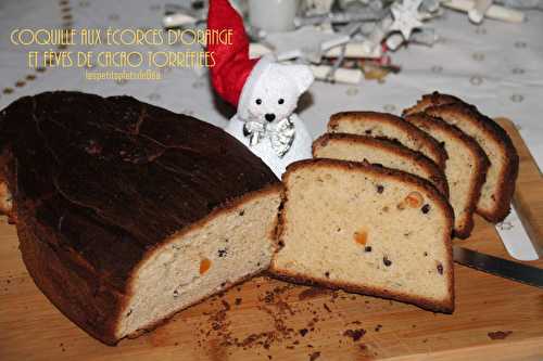 Coquille de Noël aux écorces d'orange confites et fèves de cacao torréfiées