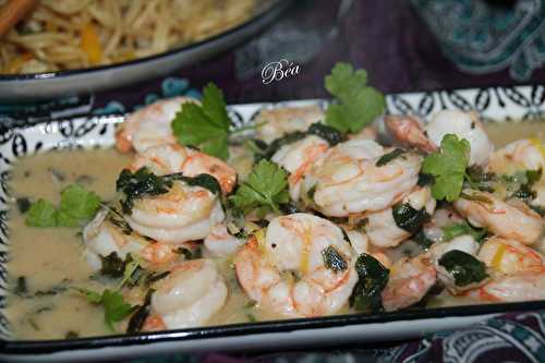 Crevettes sautées, marinées au citron bergamote et gingembre