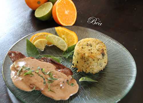 Escalope de veau aux agrumes et dariole de riz