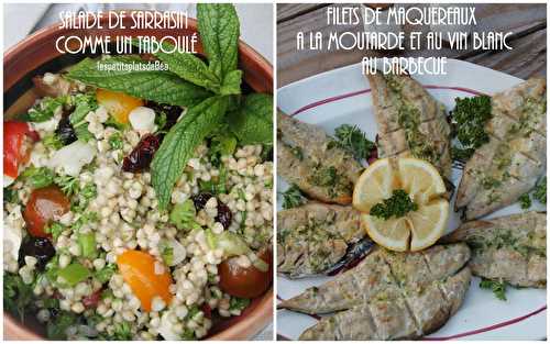 Filets de maquereaux à la moutarde et au vin blanc au barbecue et salade de sarrasin comme un taboulé