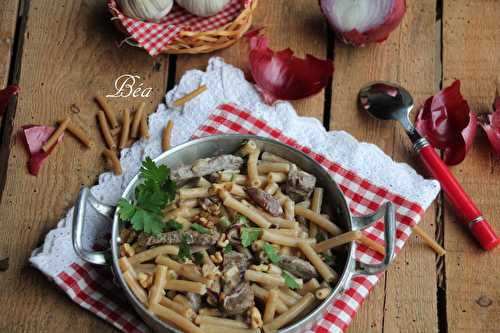 Pâtes intégrales au rumsteck gorgonzola et noix