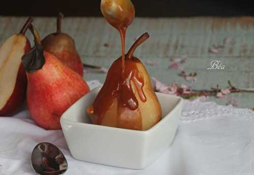 Poires pochées au cidre et caramel beurre salé - Balade normande