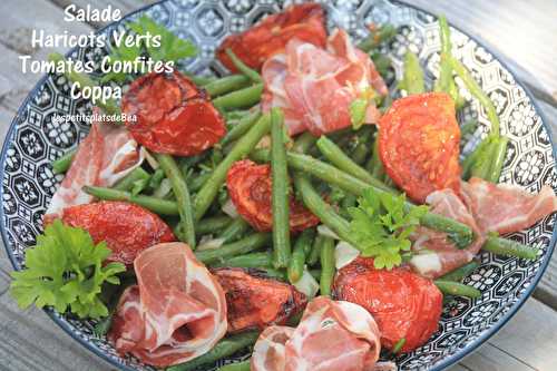 Salade de haricots verts, tomates confites et coppa