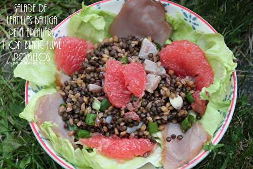 Salade de petit épeautre et lentilles beluga au thon blanc sauvage fumé et pomelos