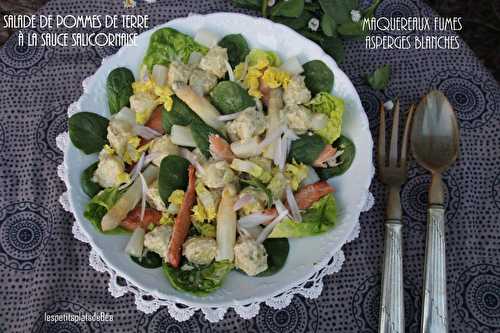 Salade de pommes de terre à la sauce salicornaise, maquereaux fumés et asperges blanches - Les petits plats de Béa