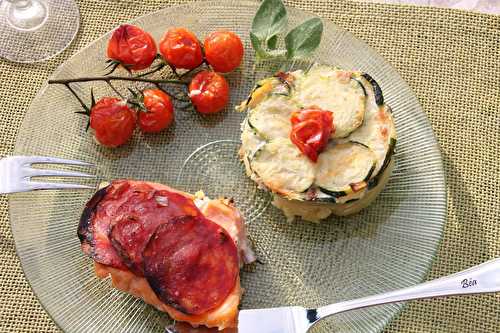 Saumon écailles de chorizo et gratin de courgettes