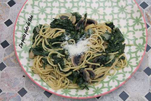 Spaghetti aux épinards et champignons comme un one pot pasta - Les petits plats de Béa
