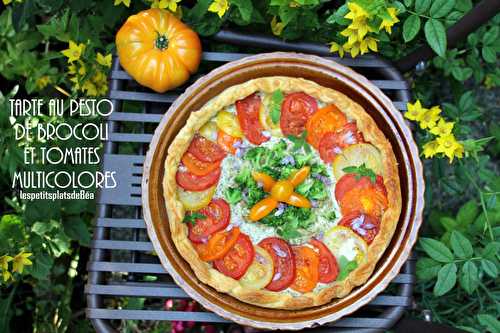 Tarte au pesto de brocoli et tomates multicolores