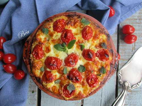 Tarte sans pâte aux tomates cerise et  billes de mozzarella