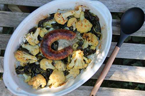 Saucisse de Bretagne et chou fleur rôtis au four