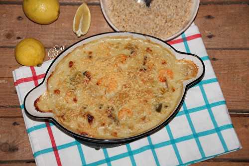 Gratin de poireaux aux fruits de mer