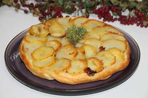 Tatin aux pommes de terre, tomates séchées et shiitaké