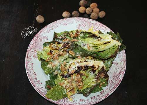 Chou vert frisé rôti au four -  grémolata noix, citron et parmesan