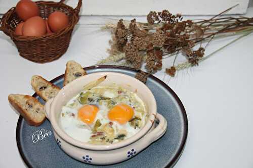 Oeufs cocotte aux poireaux et fourme d'Ambert