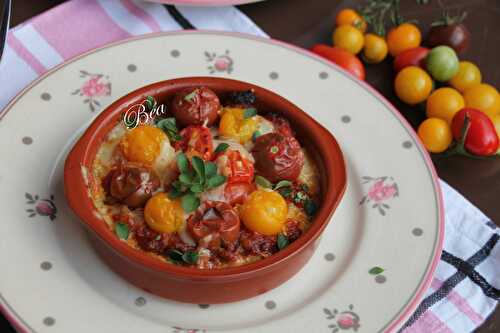 Polenta sauce bolognaise, tomates cerises et tomme de brebis