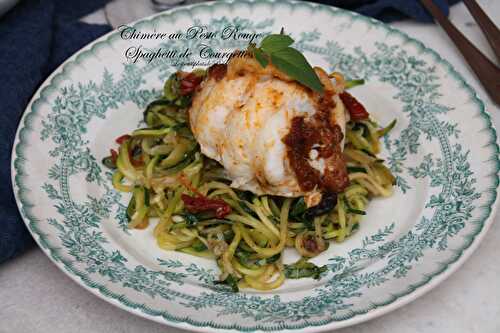 Chimère au pesto rouge et spaghetti de courgettes