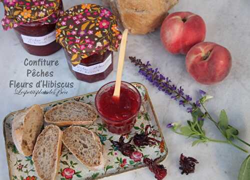 Confiture pêches blanches fleurs d'hibiscus