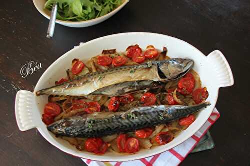 Maquereaux au four, au thym citron, pommes de terre et tomates cerise