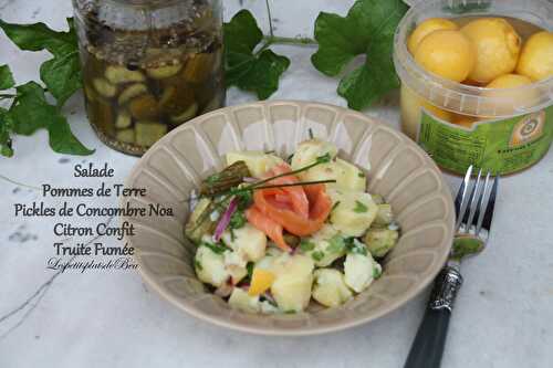 Salade de pommes de terre au pickles de concombre noa et truite fumée