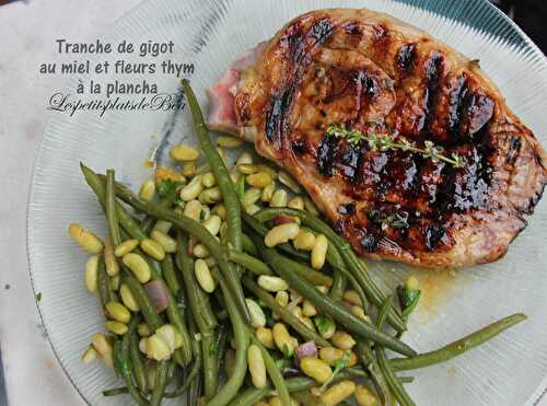 Tranche de gigot au miel et aux fleurs de thym à la plancha