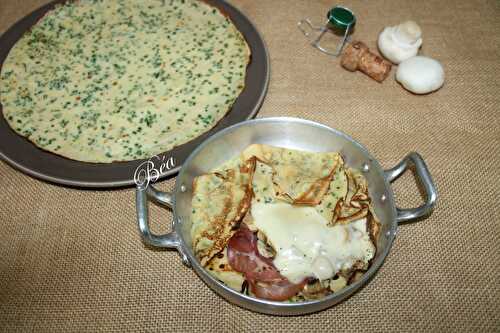 Crêpes à la ciboulette, champignons coppa et raclette