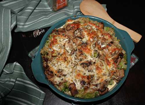 Gratin de quinoa, brocolis et champignons